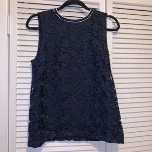 Blue Tank with Lace Overlay